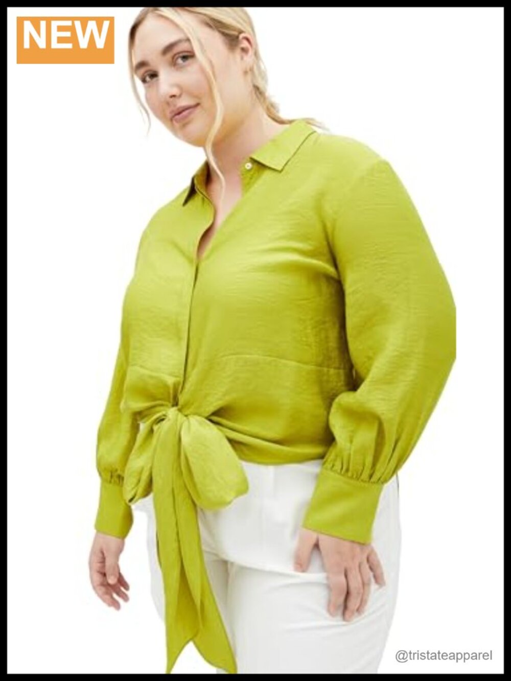 City Chic Rosabella Collared Button Down Shirt with Self-Tie Viscose Blend